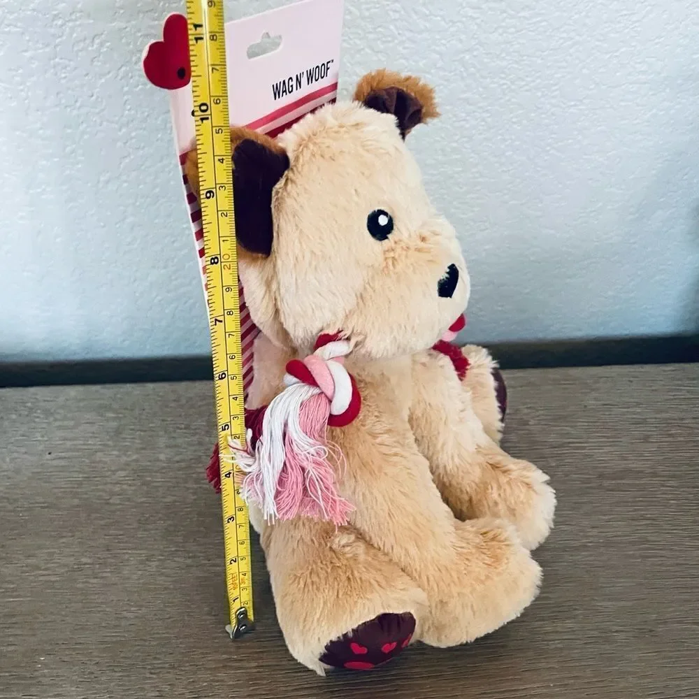 Plush Valentine Dog Toy Squeaky Braided Rope Chew